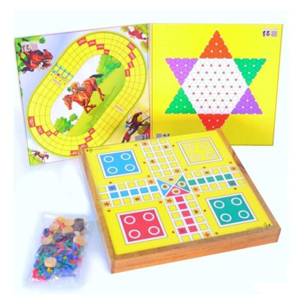 Jogo Ludo Com Tabuleiro De Madeira Mdf + 1 Dado E 16 Pinos