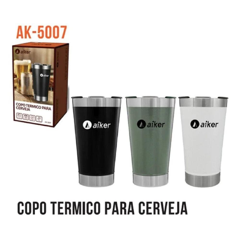 Copo Térmico Com Tampa E Abridor 473Ml Aço Inoxidáve Aiker