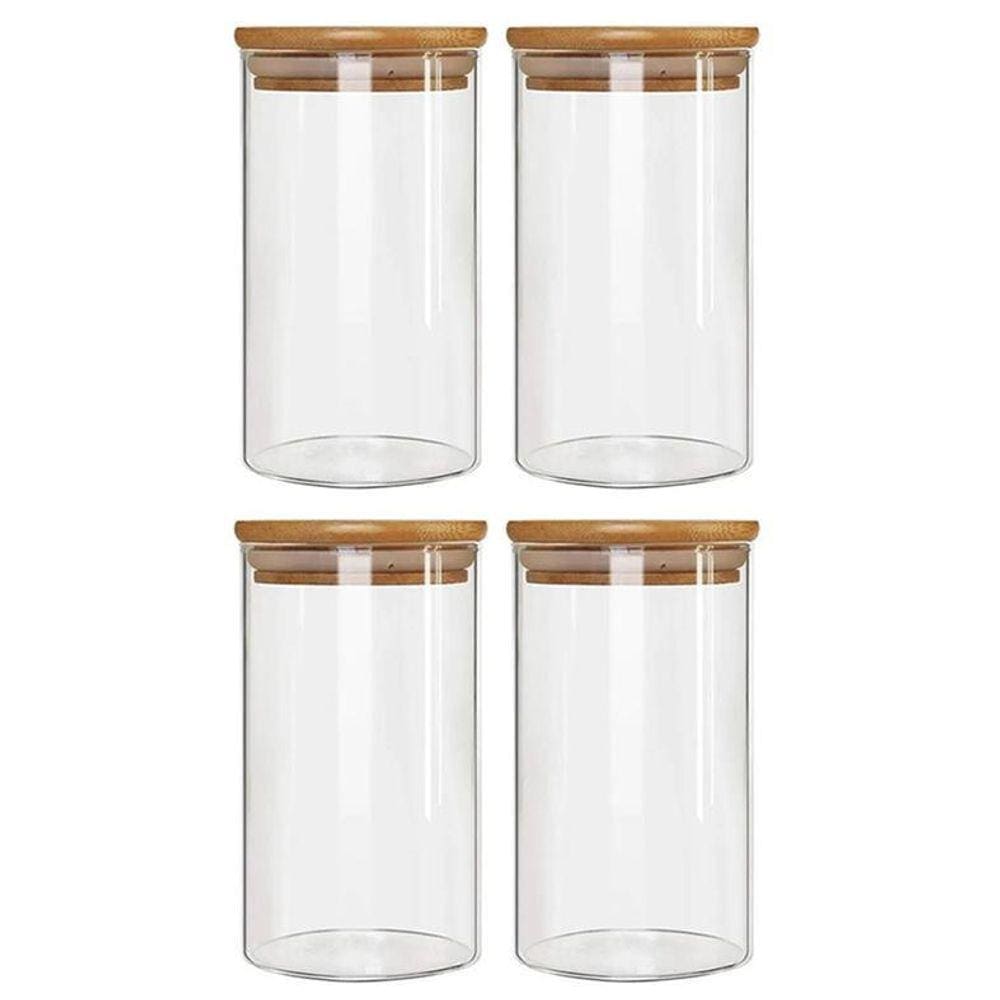 Kit 4 Potes Borossilicato Hermético Tampa Bambu 800Ml Class