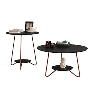 Kit 2 Mesinhas Sala Centro e Apoio Decoração Recepção Modelo Industrial Conjunto Mesas Redondas Jogo Completo Liz - RPM Móveis