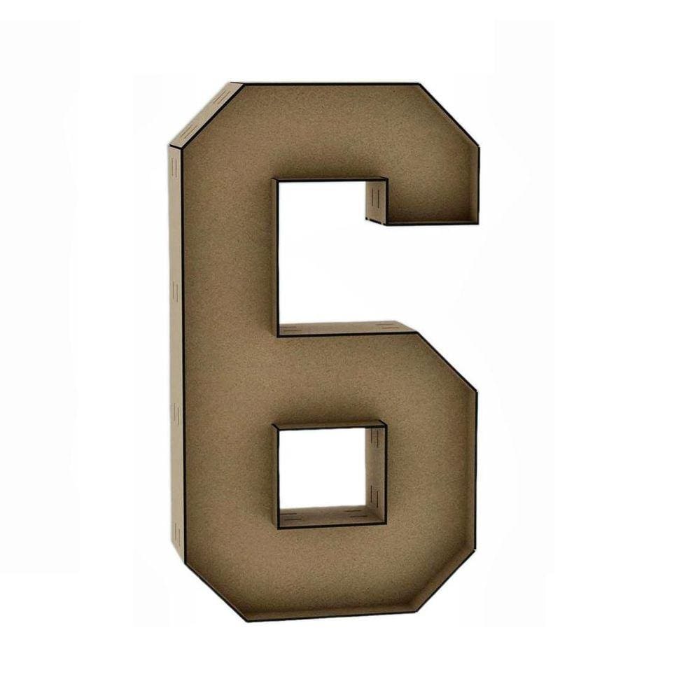 Número 6 Letra Caixa Grande Mdf 90Cm De Altura Decoração