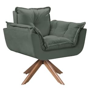 Poltrona Opala Giratória Madeira Suede Verde