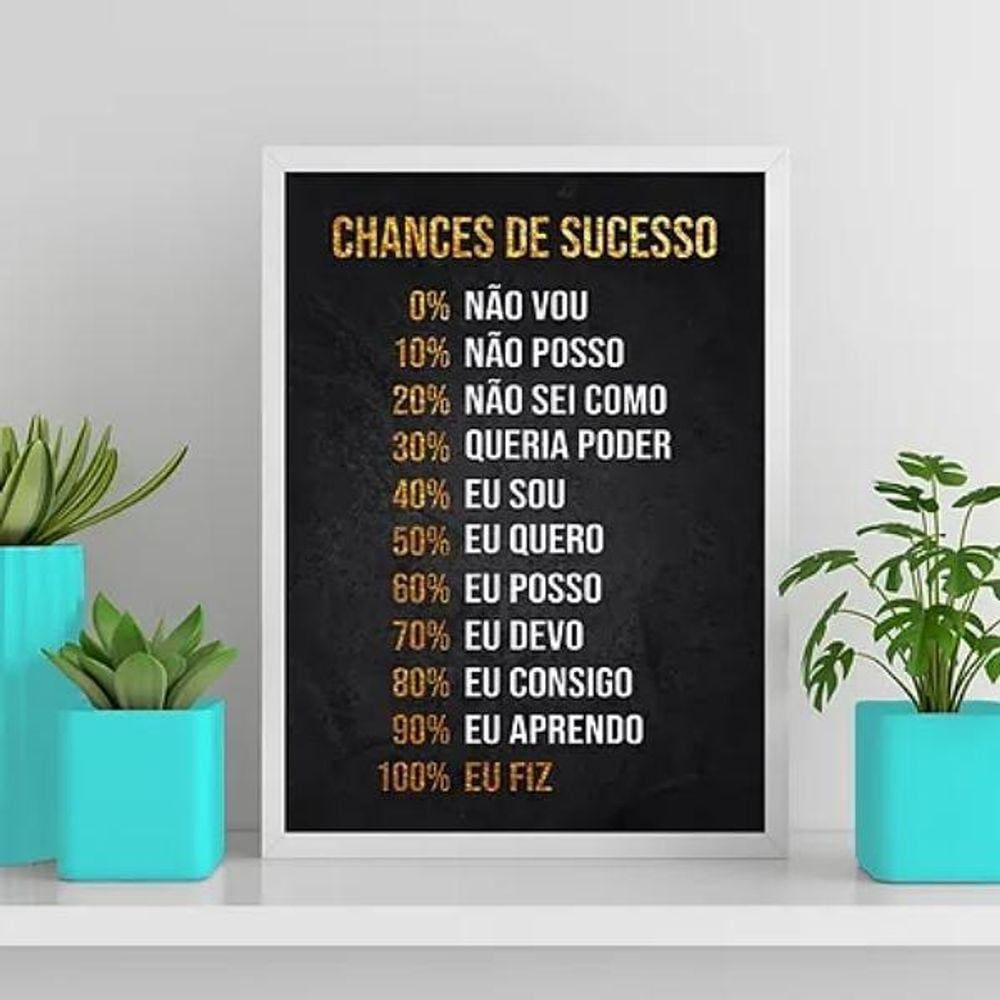Quadro Empreendedor Chances Sucesso 33X24Cm - Vidro Branca