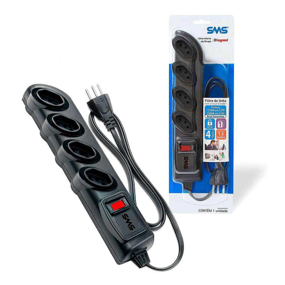 Filtro de Linha SMS, Bivolt Automático, 4 Tomadas, 1.3m - 62328