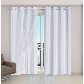 Cortina Voil Xadrez Com Forro Blackout 3,00 X 2,30 Gelo