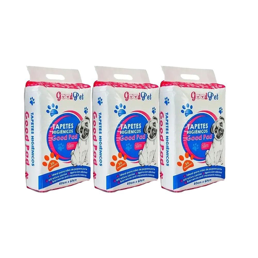 Kit 3 Tapete Higiênico Petlike Good Pad 60X60Cm C/30 Unidades
