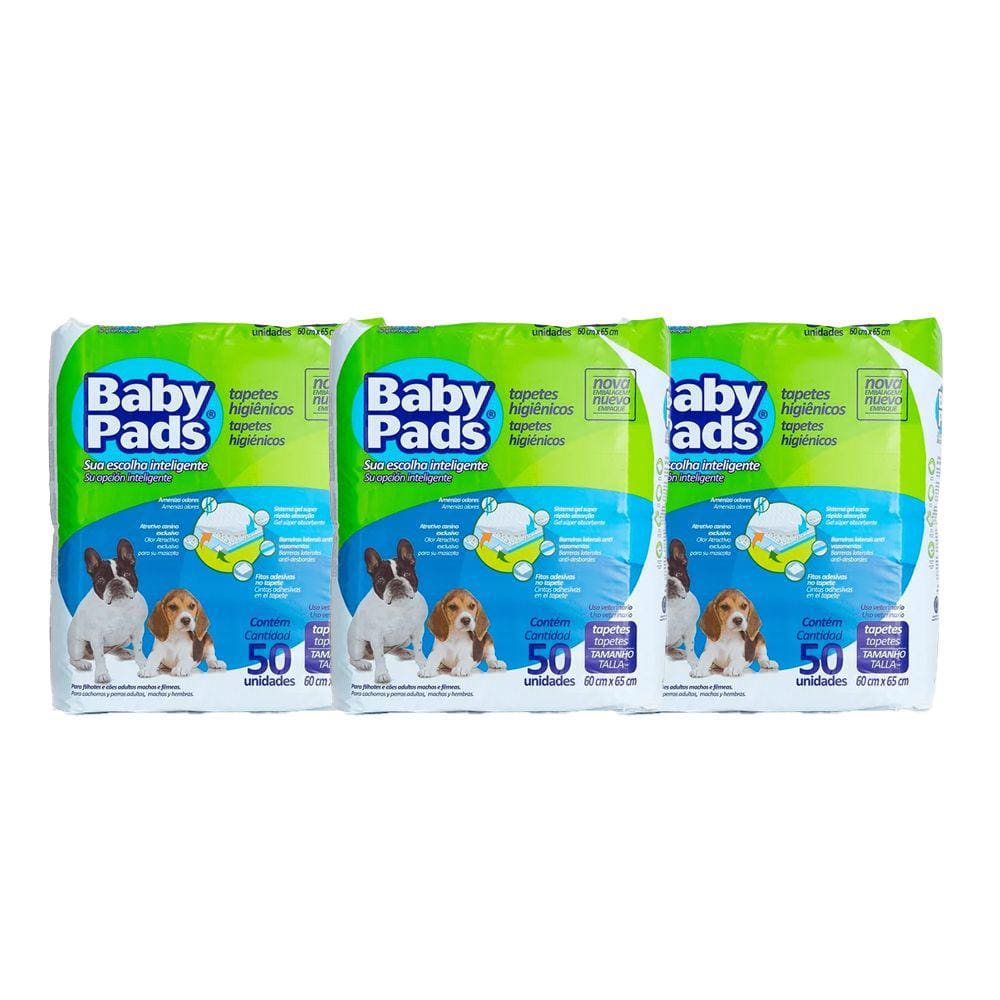Kit 3 Tapete Higienico Cães Baby Pads C/ 50 Unidades