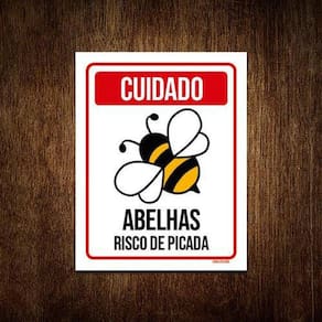 Kit 5 Placas Cuidado - Abelhas Risco De Picada