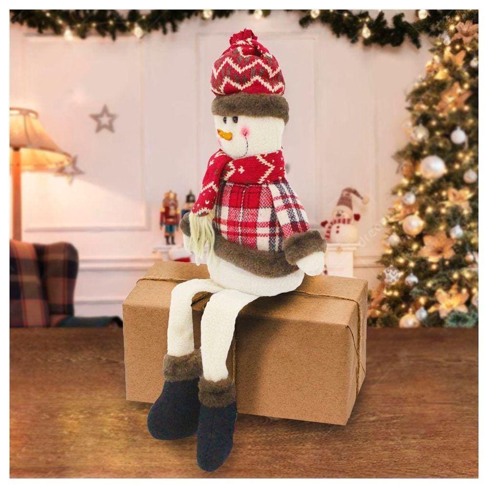 Boneco De Neve Sentado Natal Perna Mole Em Tecido 56cm