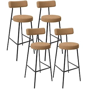 Kit 04 Banquetas Alta Bar Cozinha Sala De Jantar Estrutura Em Aço Milão L02 Bouclê Mostarda