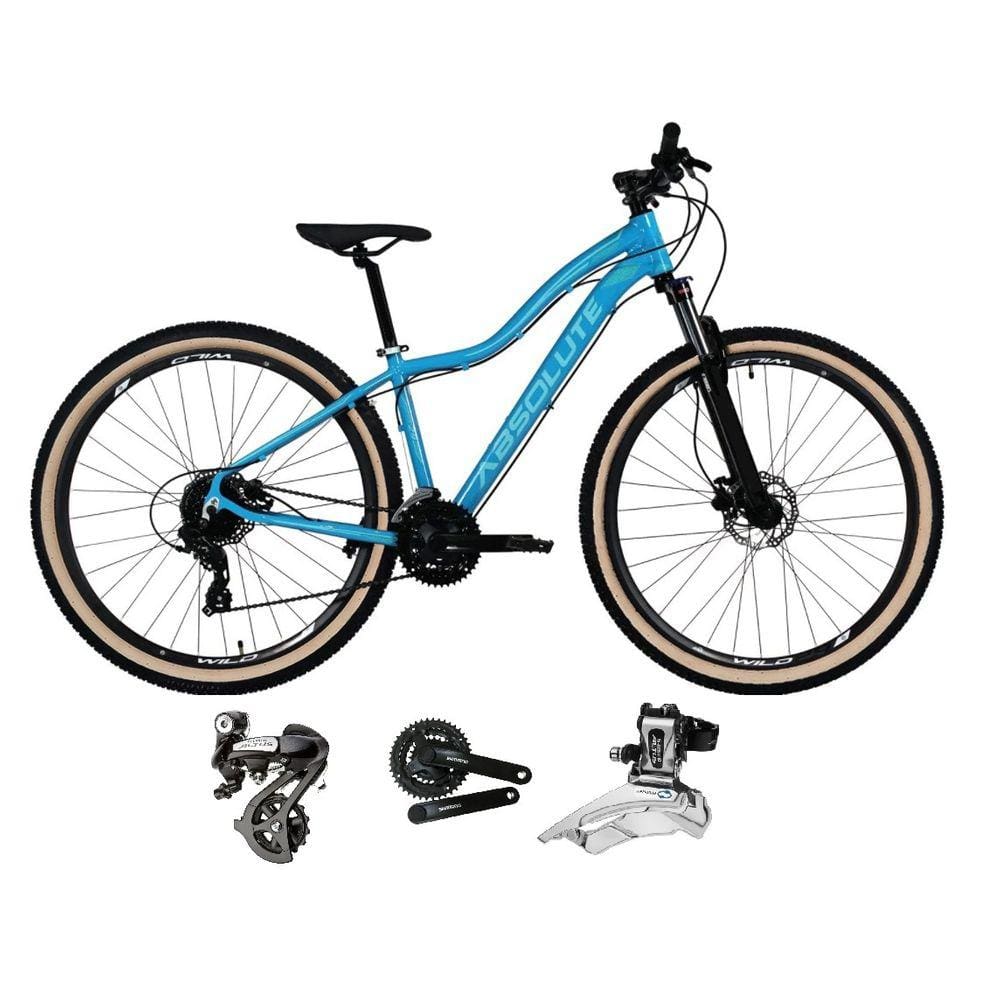 Bicicleta Aro 29 Absolute Hera Feminina Câmbios Shimano Altus 27v Freios Hidráulicos Garfo com Trava no Guidão Pneu com Faixa Bege - Azul