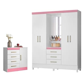 Conjunto Quarto Guarda Roupa E Comoda Arezzo Branco Rosa