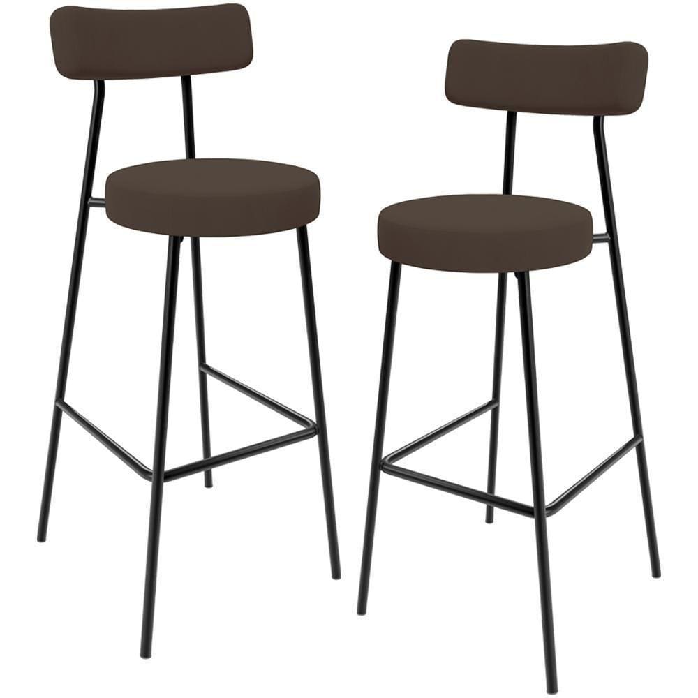 Kit 02 Banquetas Baixa Bar Cozinha Sala De Jantar Estrutura Em Aço Milão L02 Suede Marrom