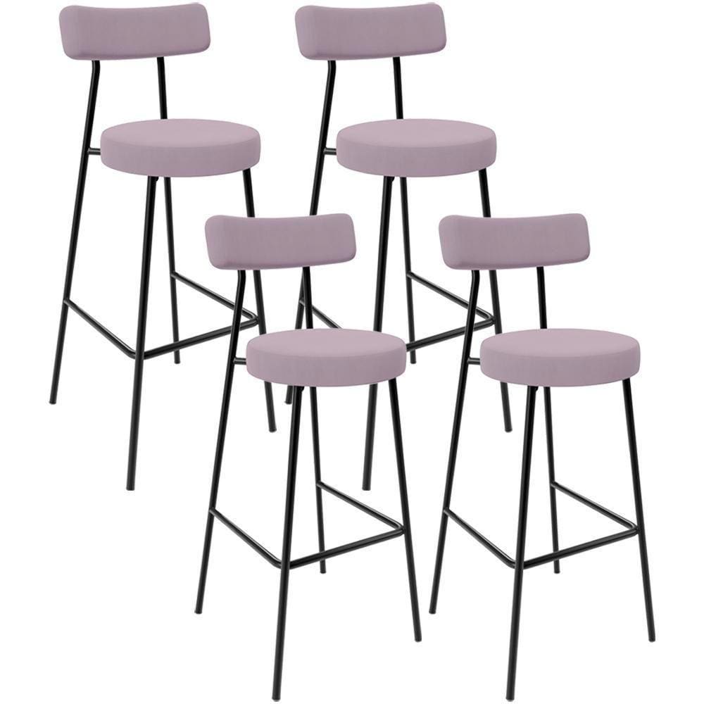 Kit 04 Banquetas Baixa Bar Cozinha Sala De Jantar Estrutura Em Aço Milão L02 Suede Rosê