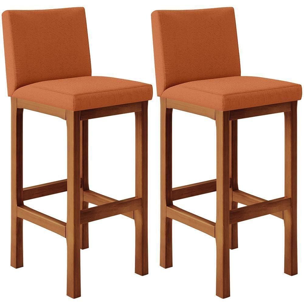 Kit 02 Banquetas Altas Para Cozinha Sala De Jantar Fixa Alya L02 Tecido Terracota