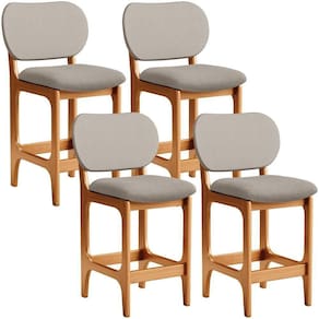 Kit 04 Banquetas Baixa Bar Cozinha E Sala De Jantar Fixa Betta L02 Imbuia Linho Bege