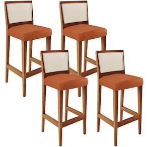 Kit 04 Banquetas Alta Para Cozinha Encosto Em Tela Branco Zion L02 Tecido Terracota