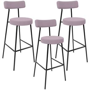 Kit 03 Banquetas Baixa Bar Cozinha Sala De Jantar Estrutura Em Aço Milão L02 Suede Rosê