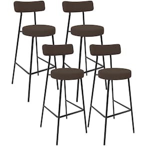 Kit 04 Banquetas Baixa Bar Cozinha Sala De Jantar Estrutura Em Aço Milão L02 Suede Marrom