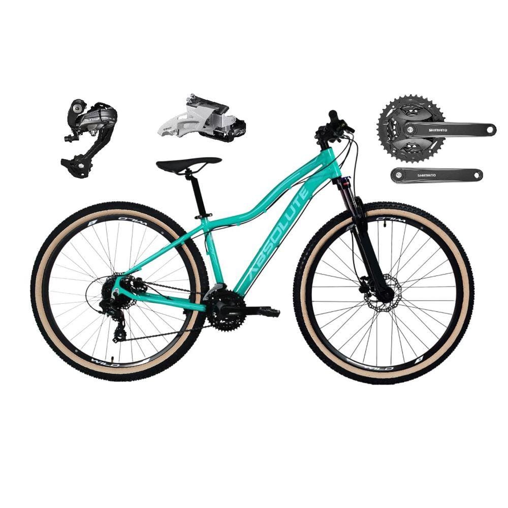 Bicicleta Aro 29 Absolute Hera Feminina Câmbios Shimano Altus 27v Freios Hidráulicos Garfo com Trava no Guidão Pneu com Faixa Bege - Verde