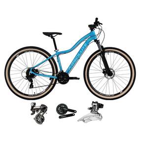 Bicicleta aro 29 Absolute Hera Feminina Shimano Altus 24V Freio a Disco Hidráulico Garfo com Trava Pneus Faixa Bege - Azul
