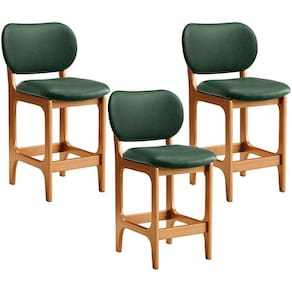 Kit 03 Banquetas Baixa Bar Cozinha E Sala De Jantar Fixa Betta L02 Imbuia Facto Verde Musgo
