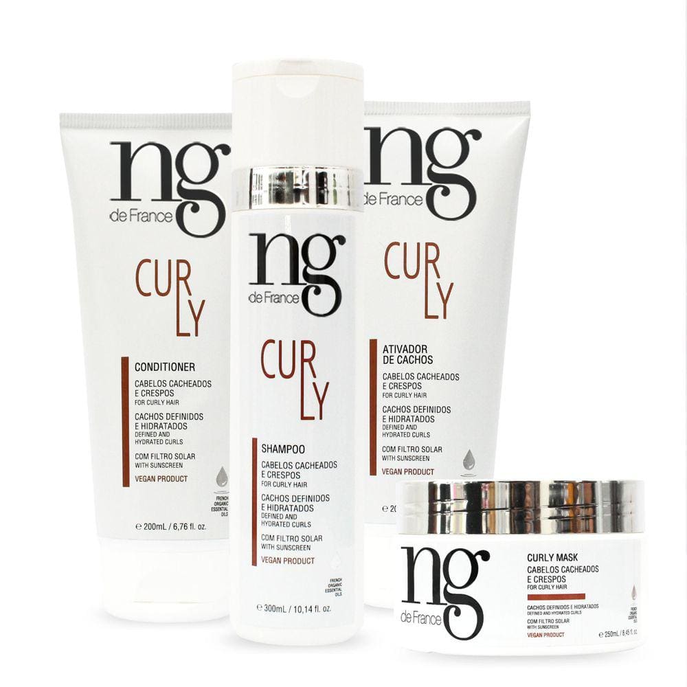 Kit Curly Ng De France -Shampoo+Condic+Másc+Ativcachos