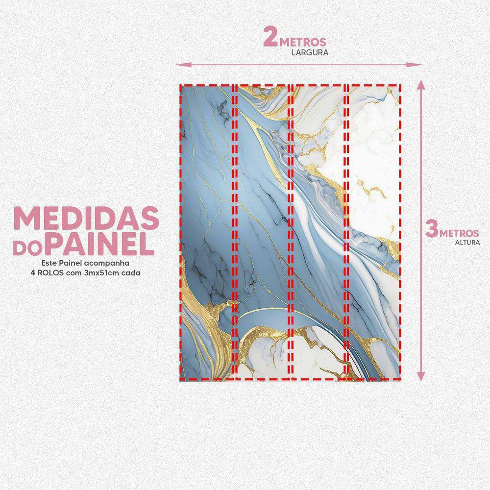 Papel De Parede Painel 3D Mármore Branco Azul E Ouro 2M