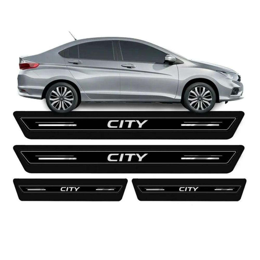 Kit Soleira Resinada Proteção Porta Honda City - Preto
