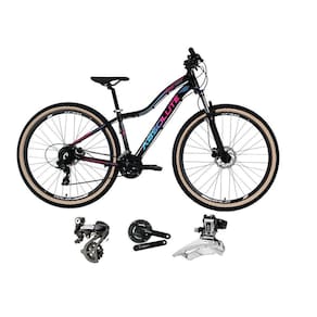 Bicicleta aro 29 Absolute Hera Feminina Shimano Altus 24V Freio a Disco Hidráulico Garfo com Trava Pneus Faixa Bege - Preto