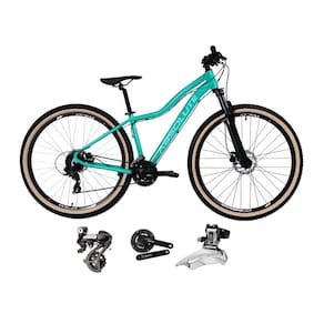 Bicicleta aro 29 Absolute Hera Feminina Shimano Altus 24V Freio a Disco Hidráulico Garfo com Trava Pneus Faixa Bege - Verde
