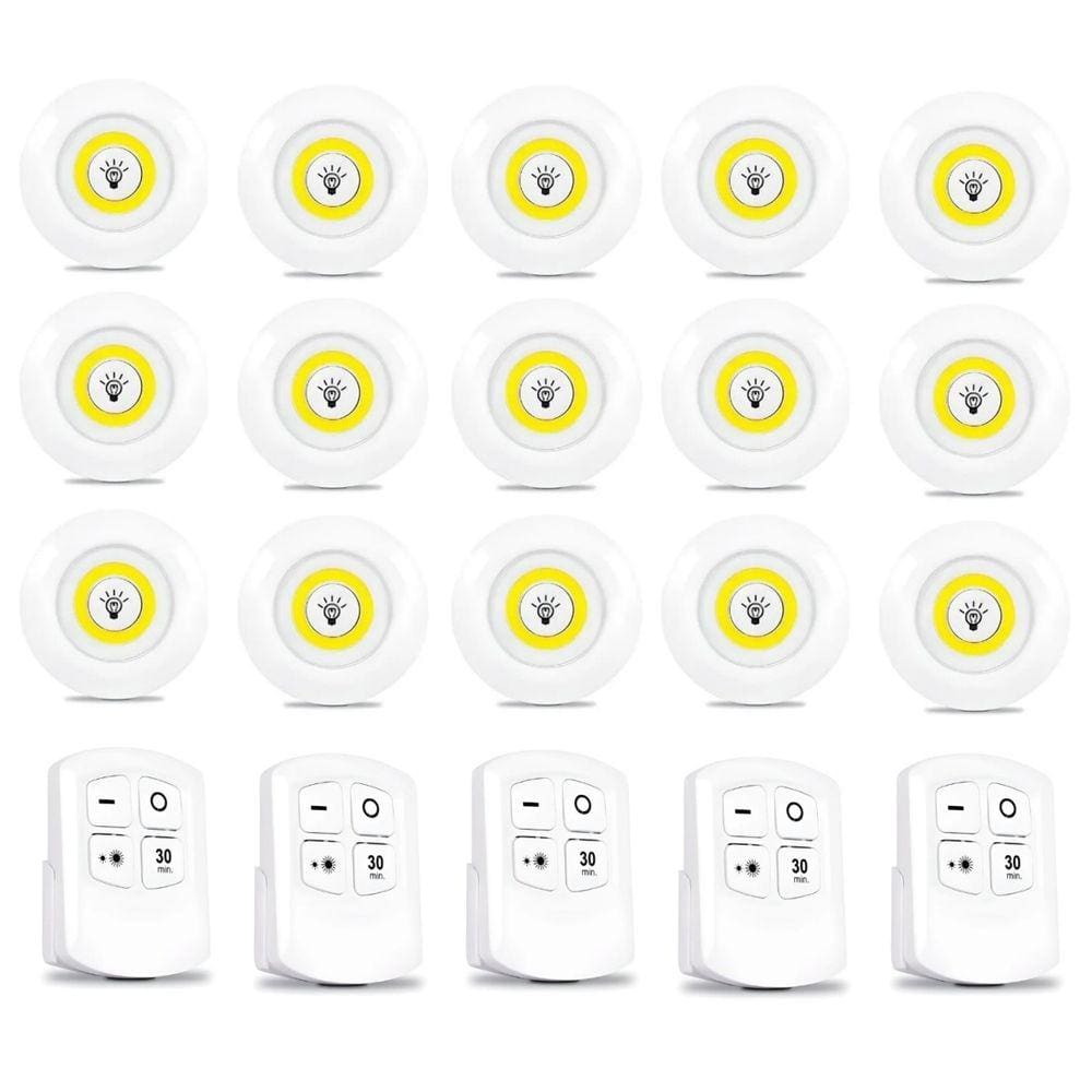 Kit 15 Lâmpada Spot Luminária Luz Led Sem Fio C/ 5 Controles