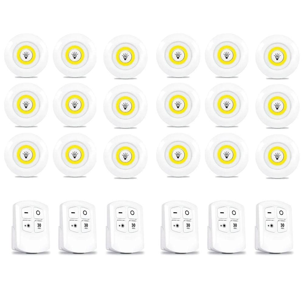 Kit 18 Lâmpada Spot Luminária Luz Led Sem Fio C/ 6 Controles