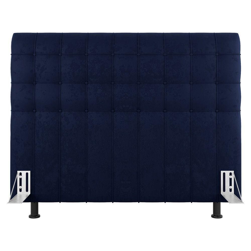 Cabeceira Cama Box Solteiro Dahlia 90Cm Com Frame Veludo Azul Marinho - Abmaza