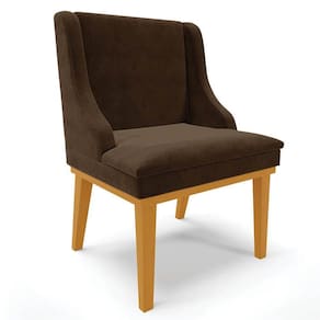 Cadeira Estofada Para Sala De Jantar Base Fixa De Madeira Castanho Lia Suede Marrom - Ibiza