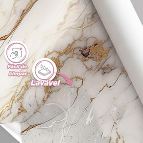 Papel De Parede Painel 3D Mármore Branco Brilho Viníl 2,5M