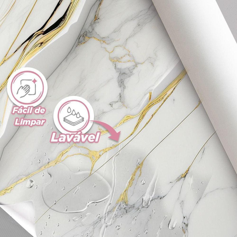 Papel De Parede Painel 3D Mármore Branco Com Ouro 2M