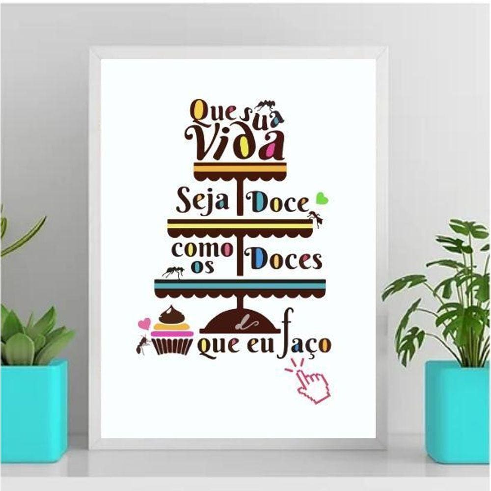 Quadro Decorativo Doces Que Faço 33X24Cm - Com Vidro Branca
