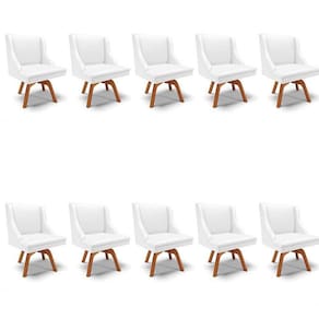 Kit 10 Cadeiras Estofadas Para Sala De Jantar Base Giratória De Madeira Lia Sintético Branco - Ibiza