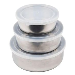 Kit Conjunto 3 Potes Inox Com Tampa Plástica