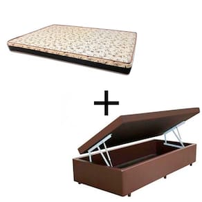 Cama Box Baú Solteiro 88 Tecido Sintético Marrom Com Colchão Praia Bello Box - D28 Amarelo 58x88x188