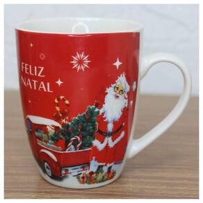 Caneca De Natal Papai Noel Feliz Natal Em Cerâmica 350ml