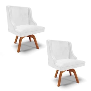 Kit 2 Cadeiras Estofadas Base Giratória De Madeira Lia Sintético Premium Branco - Ibiza