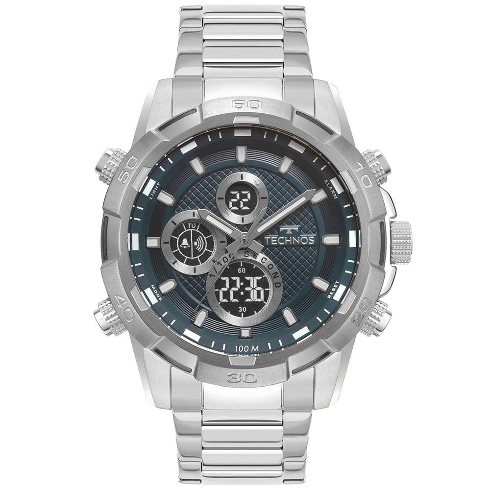 Relógio TECHNOS masculino anadigi azul prata BJ4060AA/1A