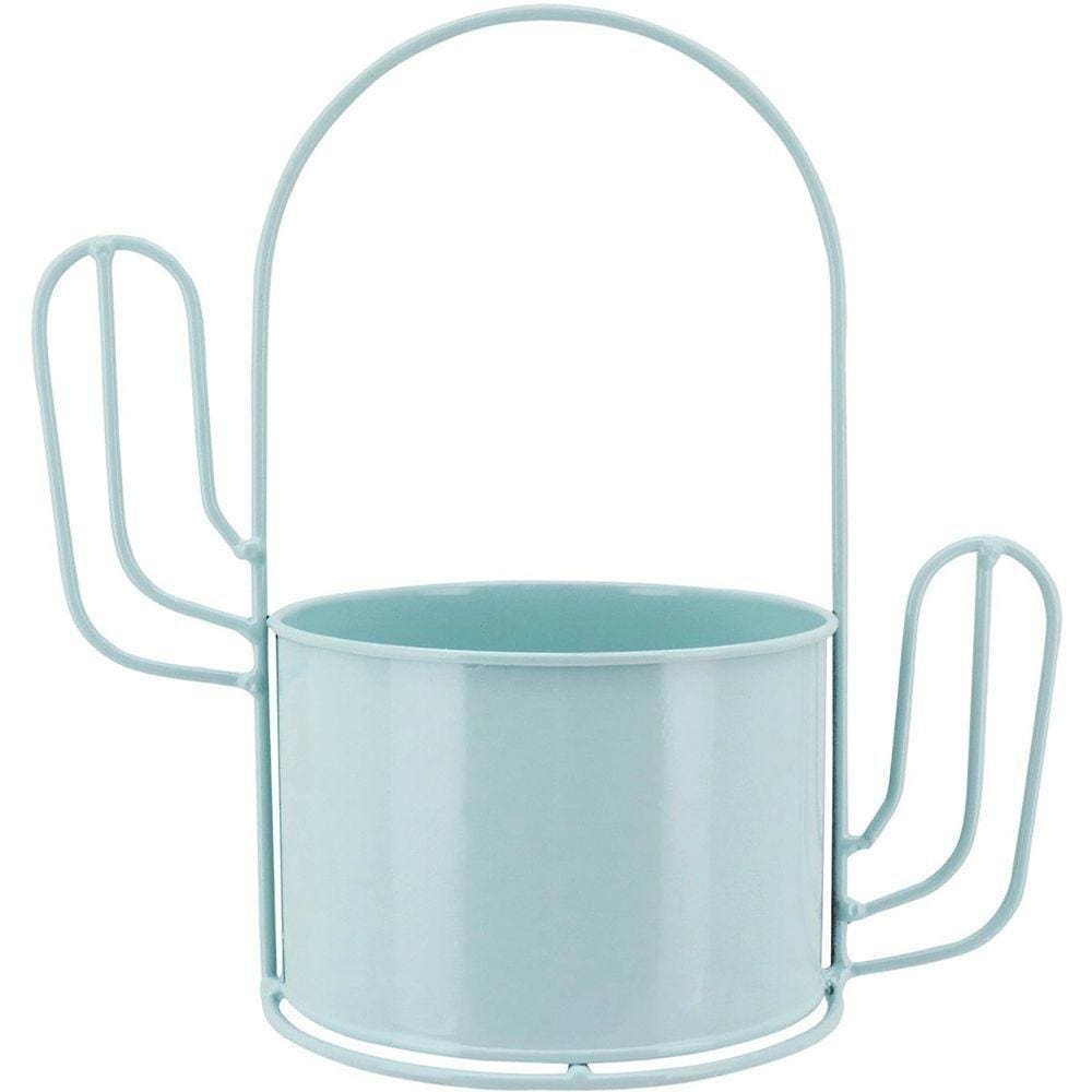 Garden Cachepô 23X24X13Cm Metal Azul Cacto