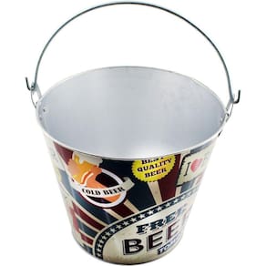 Kit 2 Baldes De Gelo Para Cerveja Estampado Em Metal Galvanizado 4,8 Litros