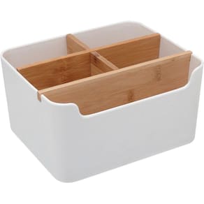 Anetto Porta Talheres 10X18X15Cm Plástico Branco Com 5 Divisoes