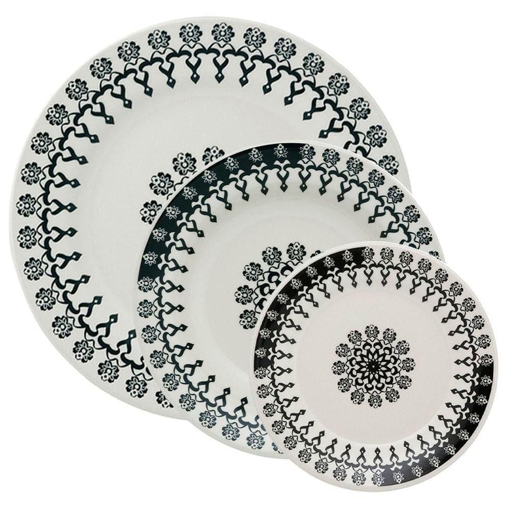 Kit Pratos Rasos Fundos E Sobremesa Donna Folk Oxford® Cerâmica 24 Peças