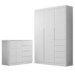 Jogo De Quarto Infantil Guarda Roupa 3 Portas E Cômoda 4 Gavetas Lilly P04 Branco - Mpozenato
