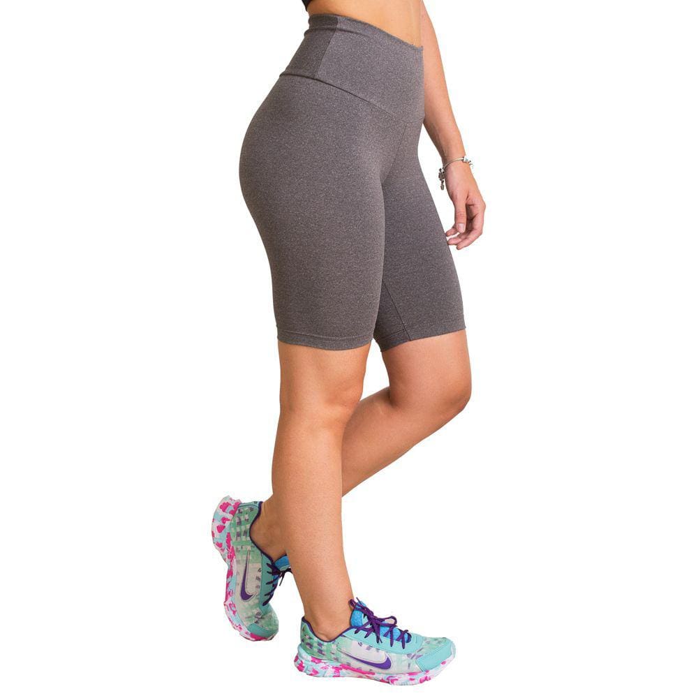 Bermuda Shorts Cinza Fitness Feminina Suplex Cintura Alta